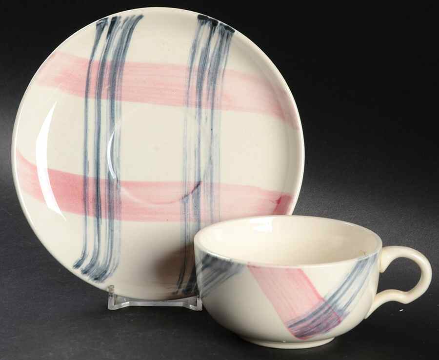 Pink 'N Charcoal Flat Cup & Saucer Set by Marcrest-1
