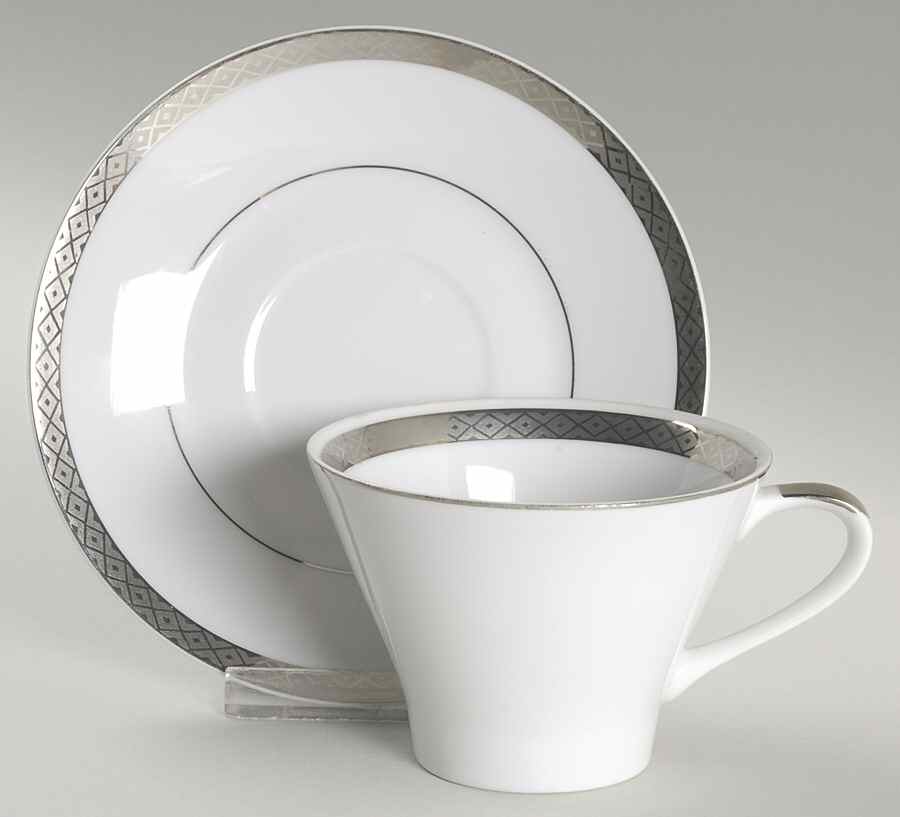 Silver Scroll Flat Cup & Saucer Set by Mikasa-1