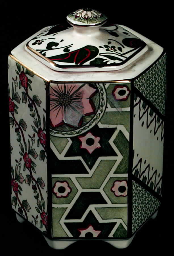 Applique Green Ming Jar & Lid by Mason's-1