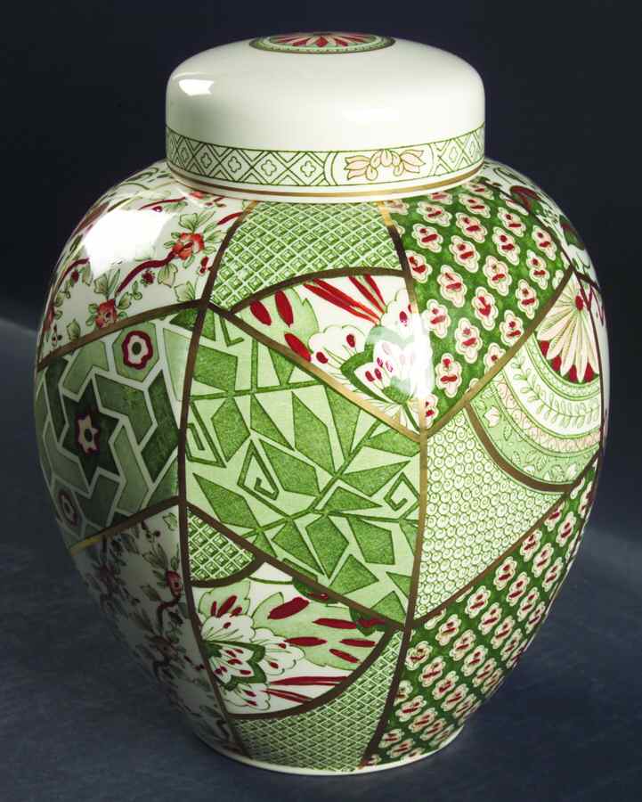 Applique Green Large Prunus Jar & Lid by Mason's-1