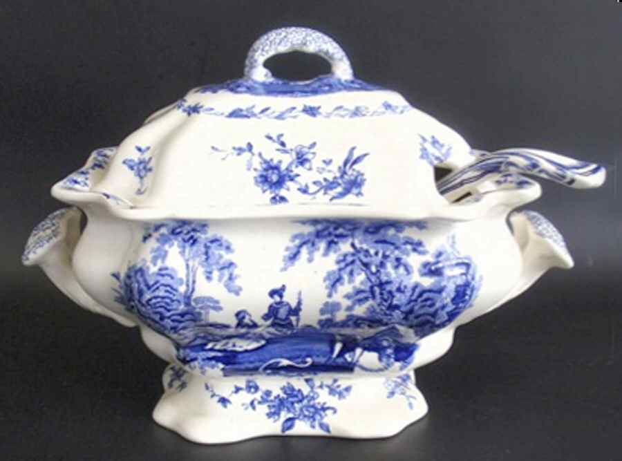 Watteau Blue Tureen & Lid w/Ladle by Mason's-1