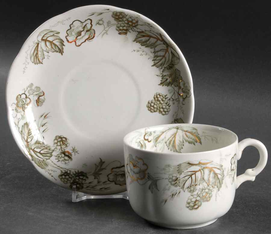 Bramble Green Flat Cup & Saucer Set by Alfred Meakin-1