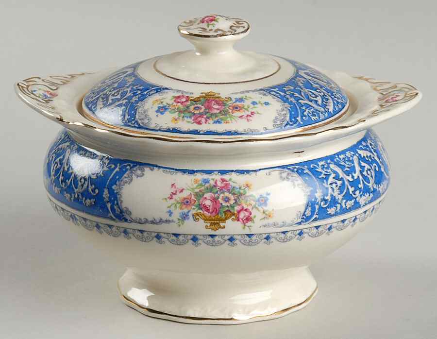 Kensington Blue Sugar Bowl & Lid by Myott Staffordshire-1