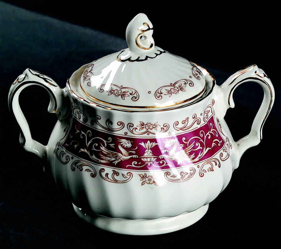 Rialto Maroon Sugar Bowl & Lid by Myott Staffordshire-1