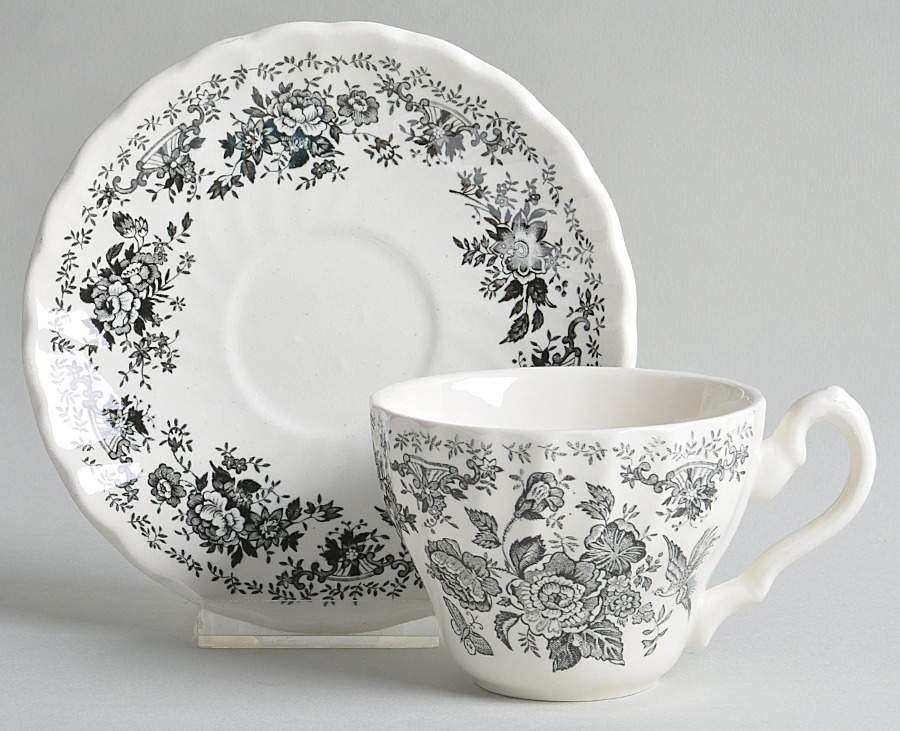 Oriental Garden Black Flat Cup & Saucer Set by Myott Staffordshire-1