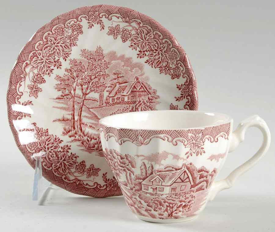 The Brook Red Flat Cup & Saucer Set by Myott Staffordshire-1