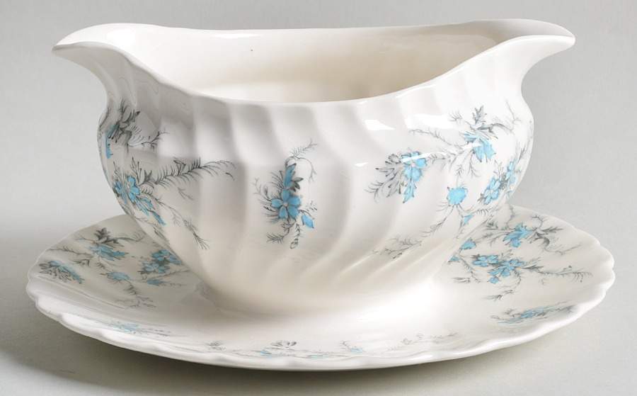 Forget Me Not Gravy Boat with Attached Underplate by Myott Staffordshire-1