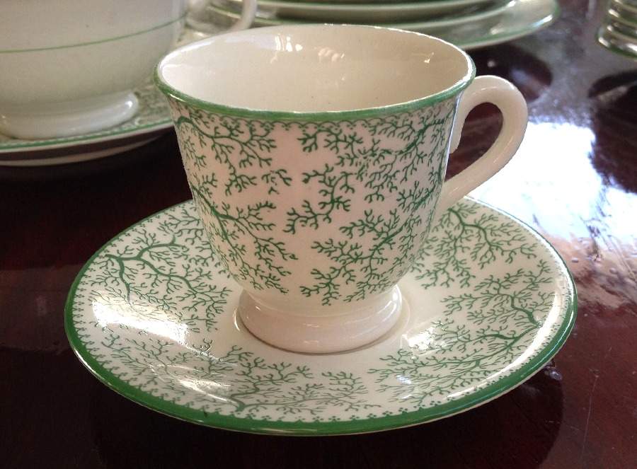 Fibre-Green Footed Demitasse Cup & Saucer Set by Minton-1