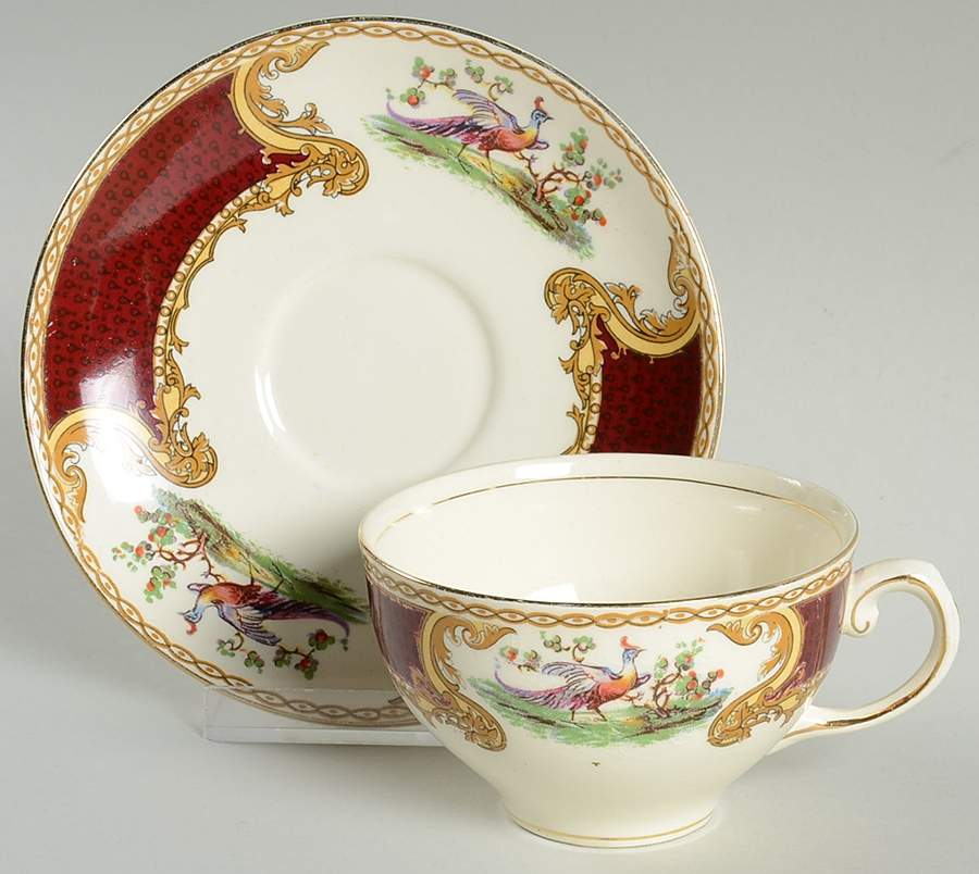 Chelsea Bird Red Flat Cup & Saucer Set by Myott Staffordshire-1