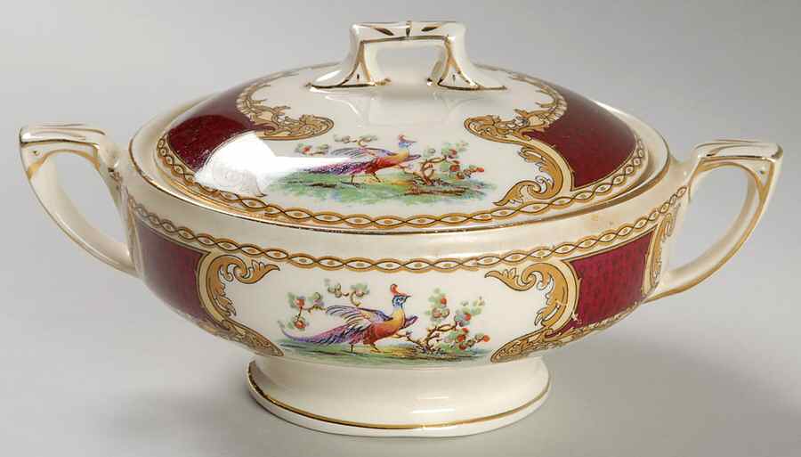 Chelsea Bird Red Sugar Bowl & Lid by Myott Staffordshire-1