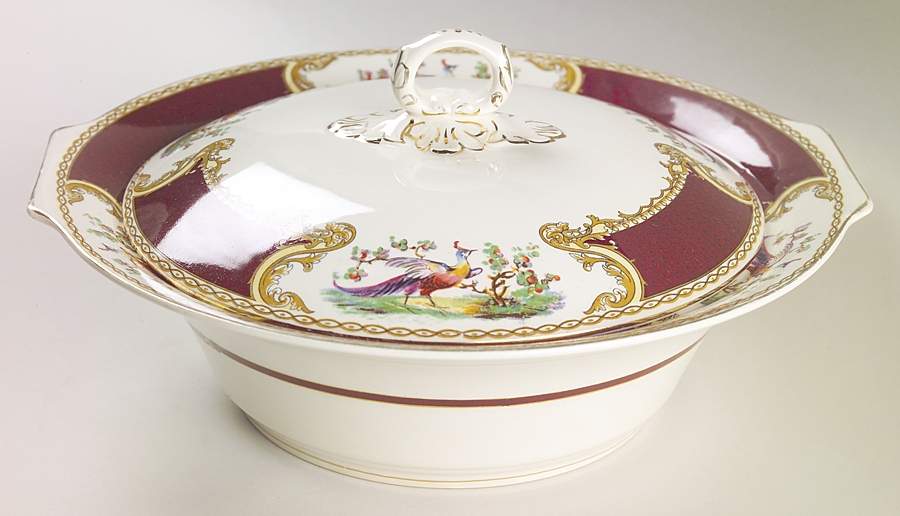 Chelsea Bird Red Round Covered Vegetable by Myott Staffordshire-1