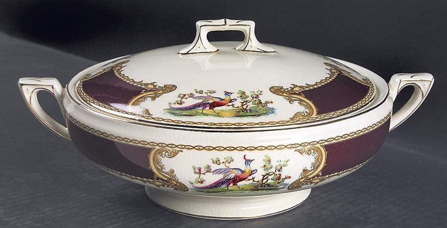 Chelsea Bird Red Round Covered Vegetable by Myott Staffordshire-1
