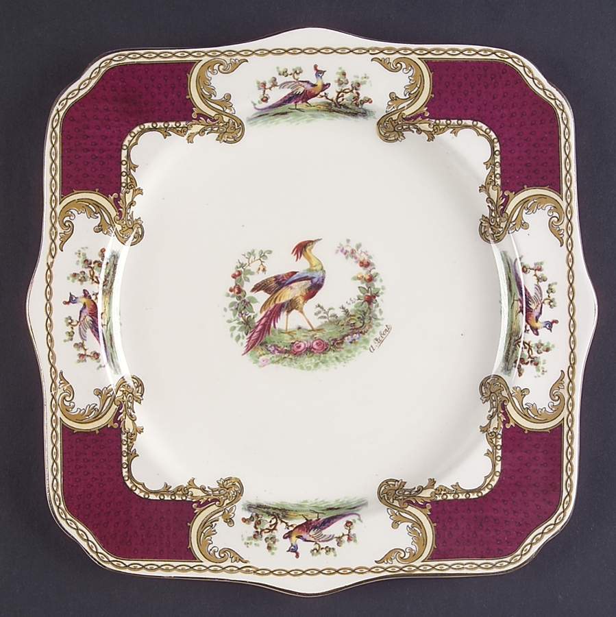 Chelsea Bird Red Square Luncheon Plate by Myott Staffordshire-1