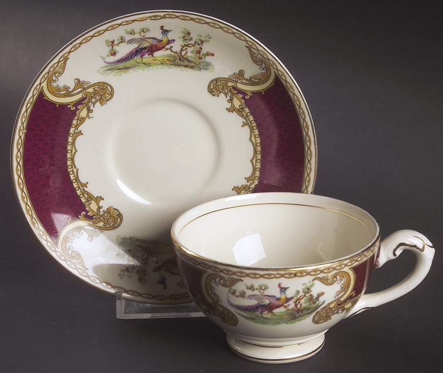 Chelsea Bird Red Footed Cup & Saucer Set by Myott Staffordshire-1