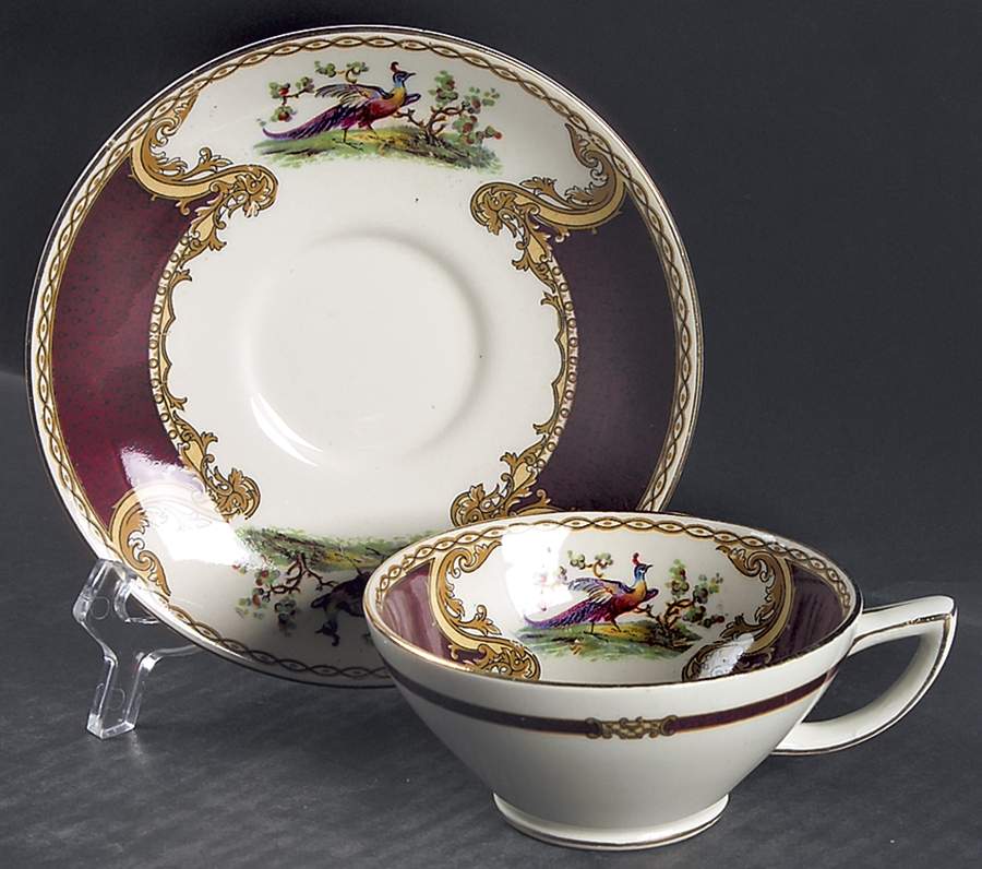 Chelsea Bird Red Footed Cup & Saucer Set by Myott Staffordshire-1