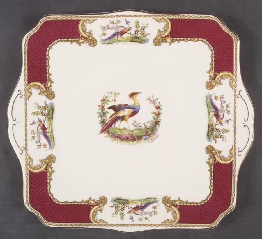 Chelsea Bird Red Square Handled Cake Plate by Myott Staffordshire-1