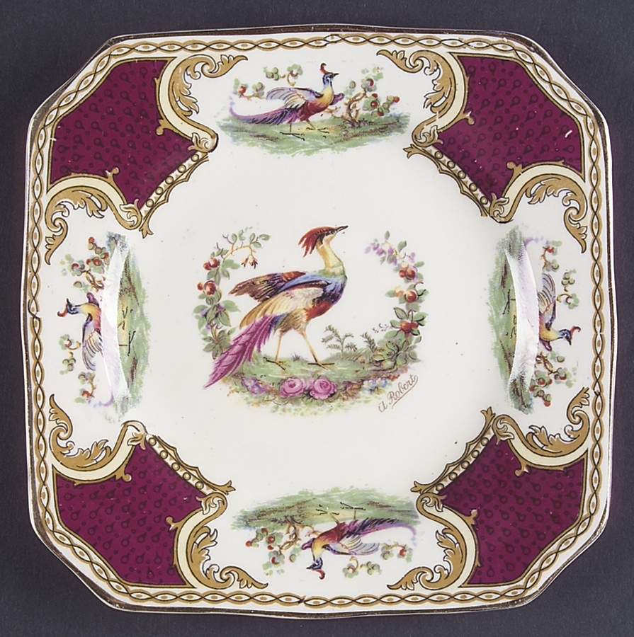 Chelsea Bird Red Square Bread & Butter Plate by Myott Staffordshire-1
