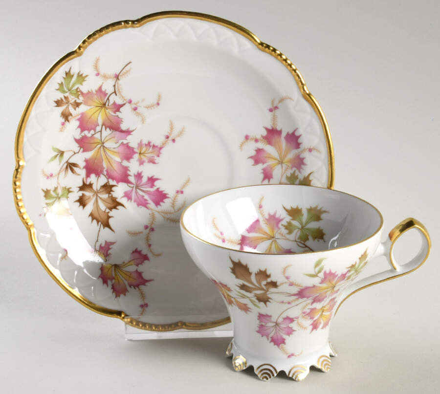 Autumn Leaves Footed Cup & Saucer Set by Mitterteich-1