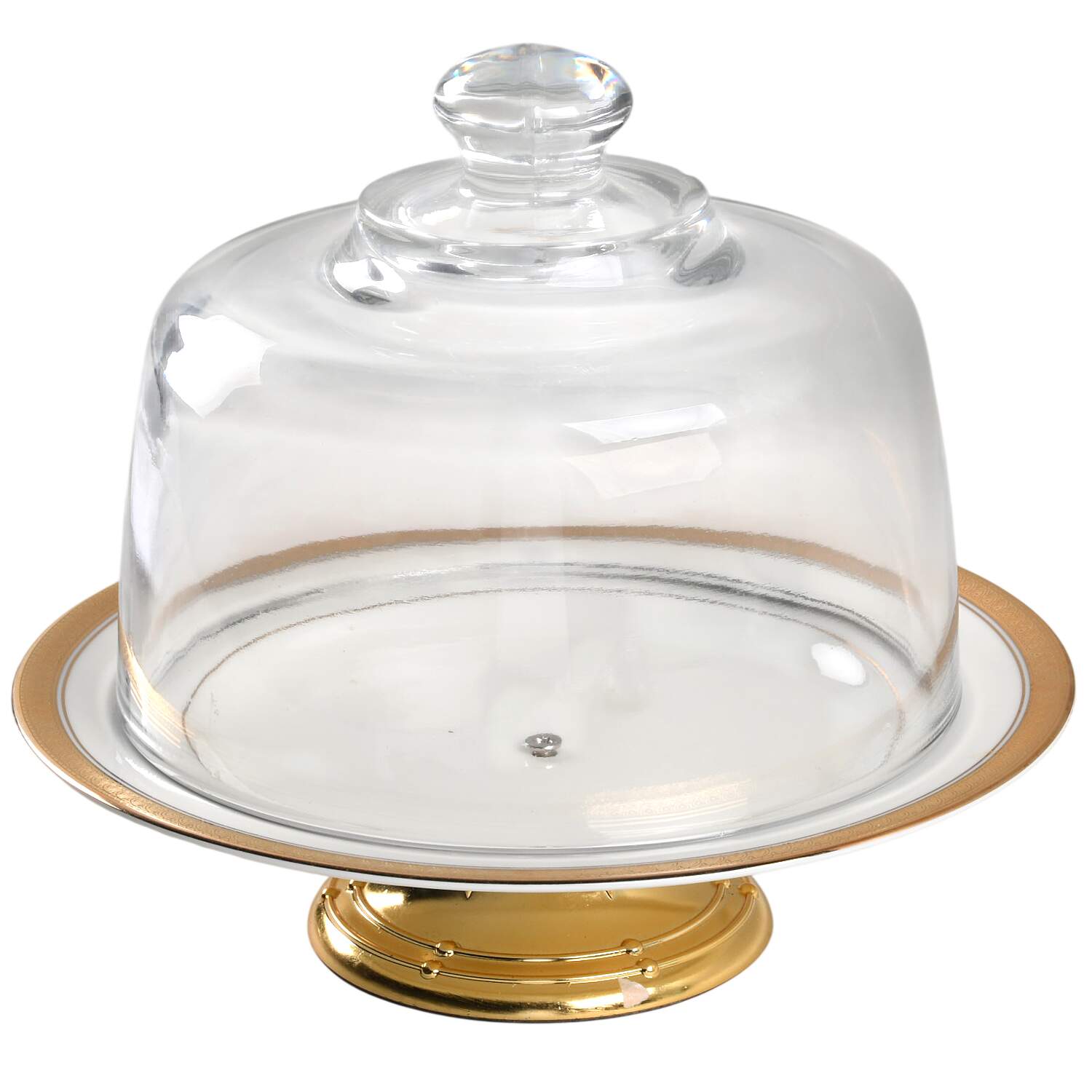 Palatial Gold 6 1/2"-7 1/2" Footed Cheese Plate w/ Glass Dome HC by Mikasa-1