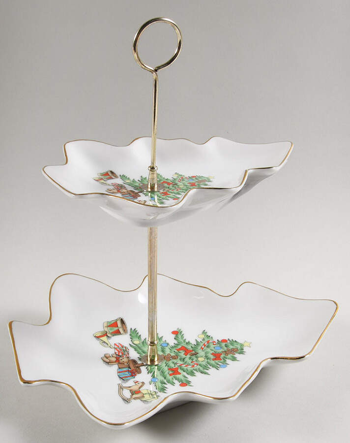 Home for the Holidays (Gold Band&Trim) 2-Tier Serving Tray by Meiwa-1
