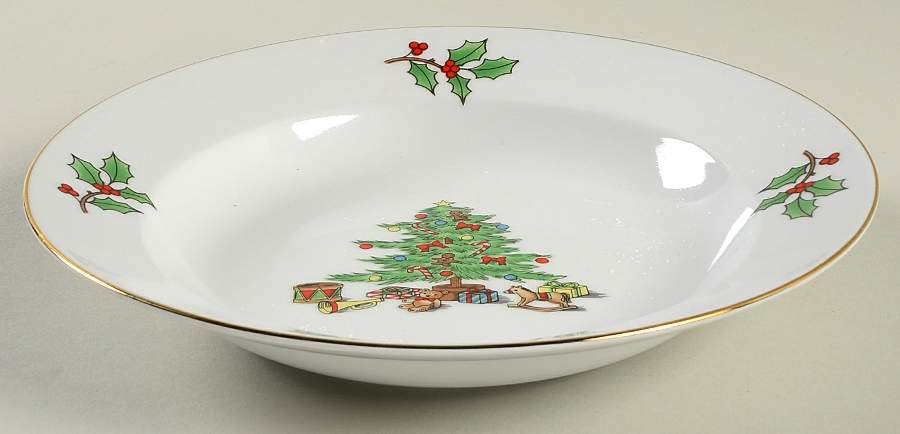 Home for the Holidays (Gold Band&Trim) Rim Soup Bowl by Meiwa-1