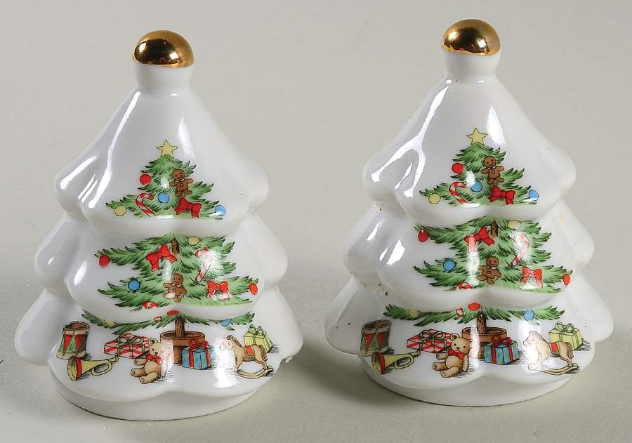 Home for the Holidays (Gold Band&Trim) Salt & Pepper Set by Meiwa-1