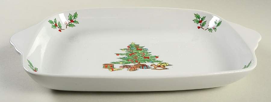 Home for the Holidays (Gold Band&Trim) 16" Rectangular Baker by Meiwa-1