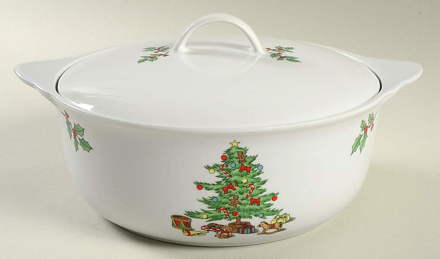 Home for the Holidays (Gold Band&Trim) 2.25 Qt Round Covered Casserole by Meiwa-1