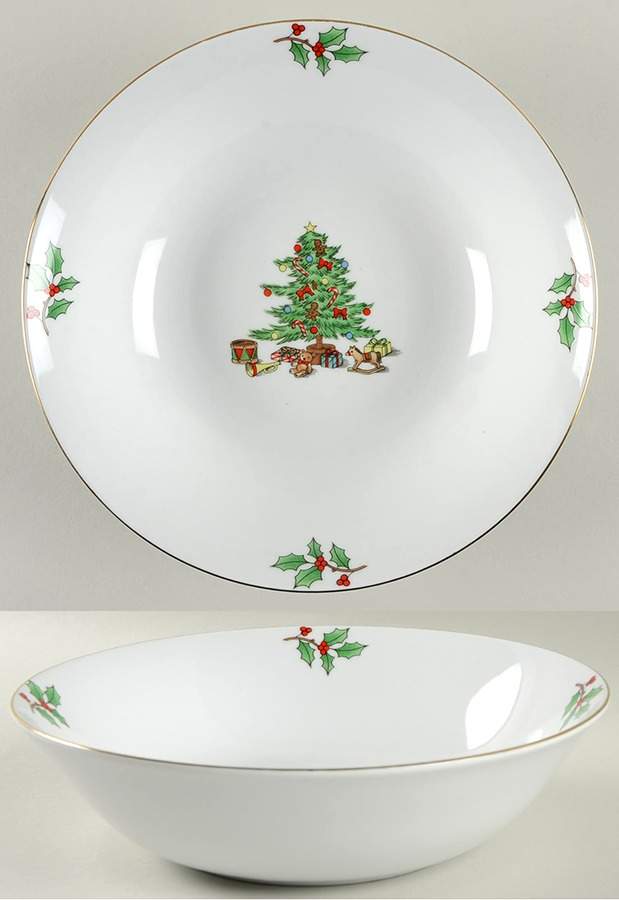 Home for the Holidays (Gold Band&Trim) 9" Round Vegetable Bowl by Meiwa-1