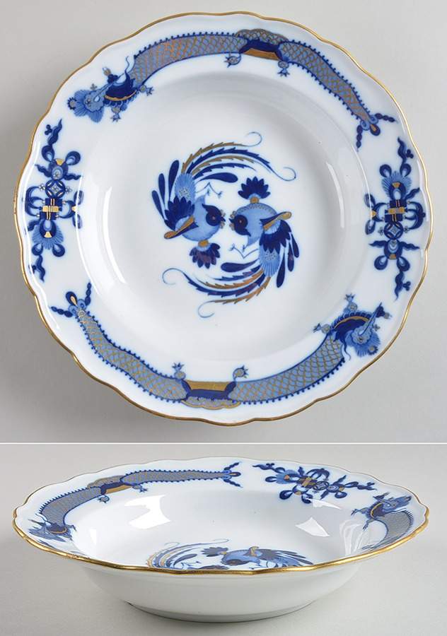 Dragon Blue (Gold Accent) Large Rim Soup Bowl by Meissen (Germany)-1