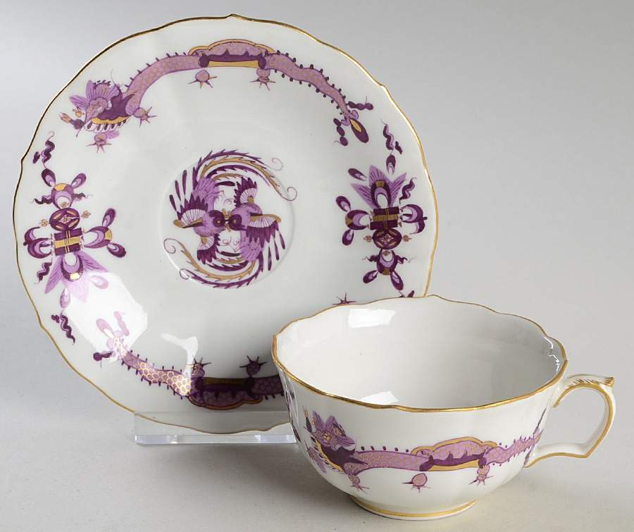 Dragon Lilac (Gold Accent) Flat Cup & Saucer Set by Meissen (Germany)-1