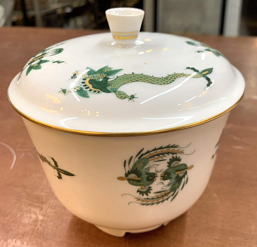 Dragon Green Sugar Bowl & Lid by Meissen (Germany)-1