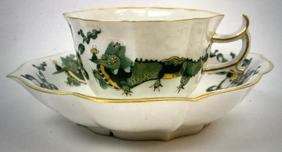Dragon Green Flat Cup & Saucer Set by Meissen (Germany)-1
