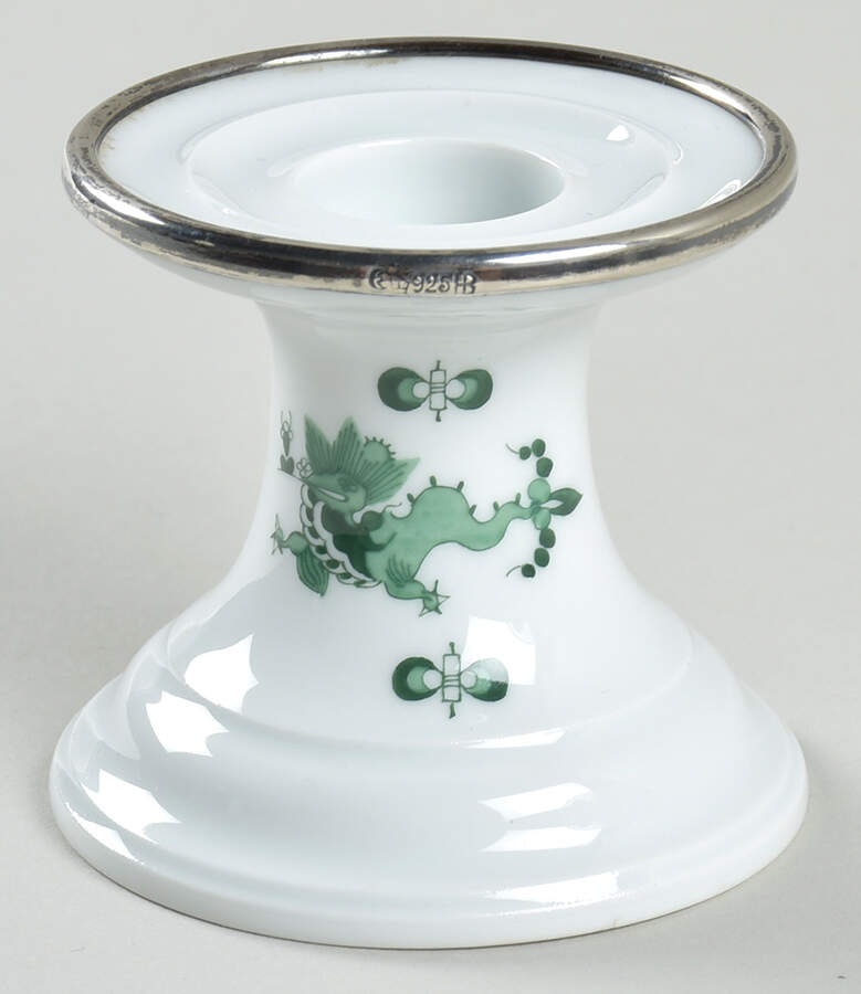Dragon Green 2" Sterling Rim Candlestick by Meissen (Germany)-1