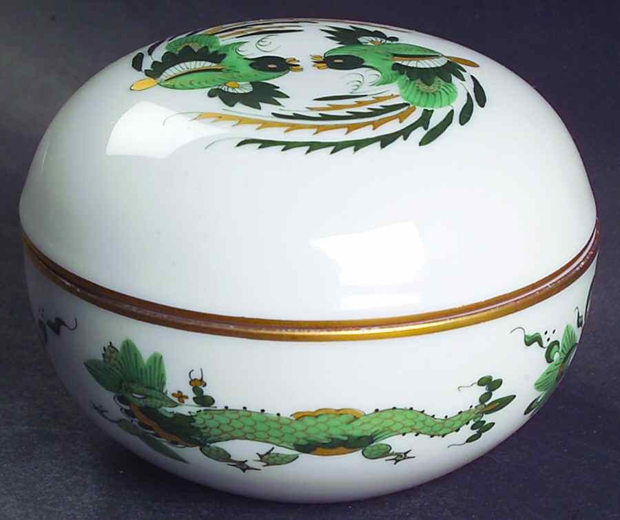 Dragon Green 3" Round Box & Lid by Meissen (Germany)-1