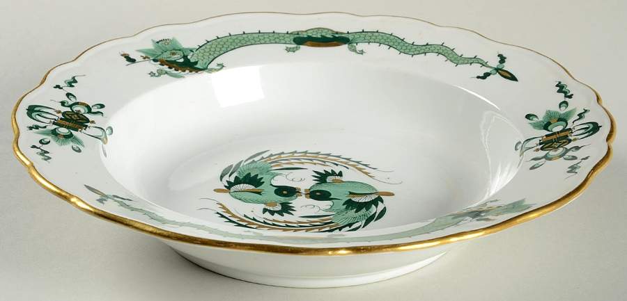 Dragon Green Large Rim Soup Bowl by Meissen (Germany)-1