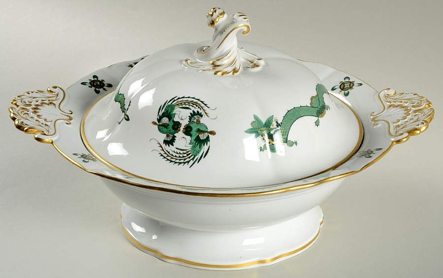 Dragon Green Round Covered Vegetable by Meissen (Germany)-1