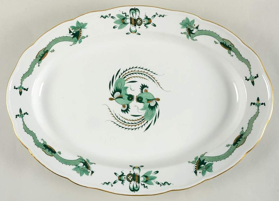 Dragon Green 19" Oval Serving Platter by Meissen (Germany)-1