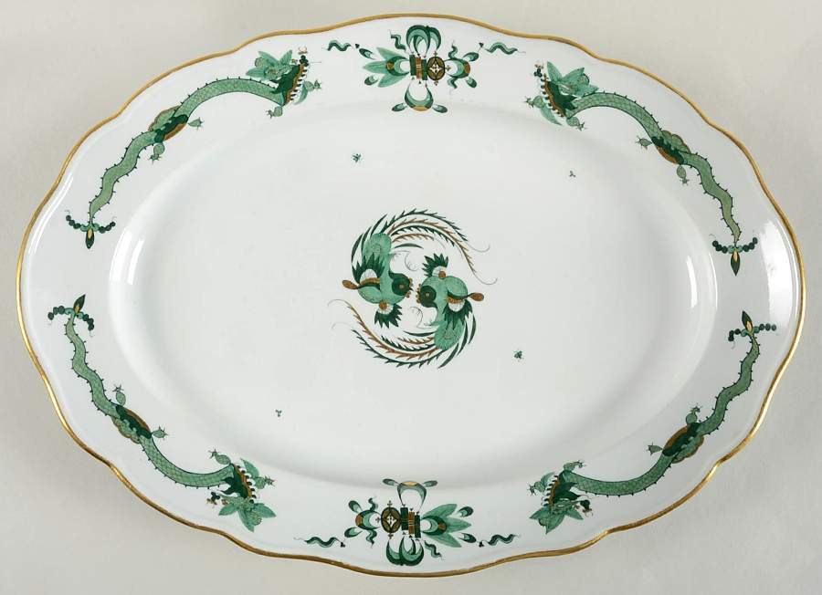 Dragon Green 16" Oval Serving Platter by Meissen (Germany)-1