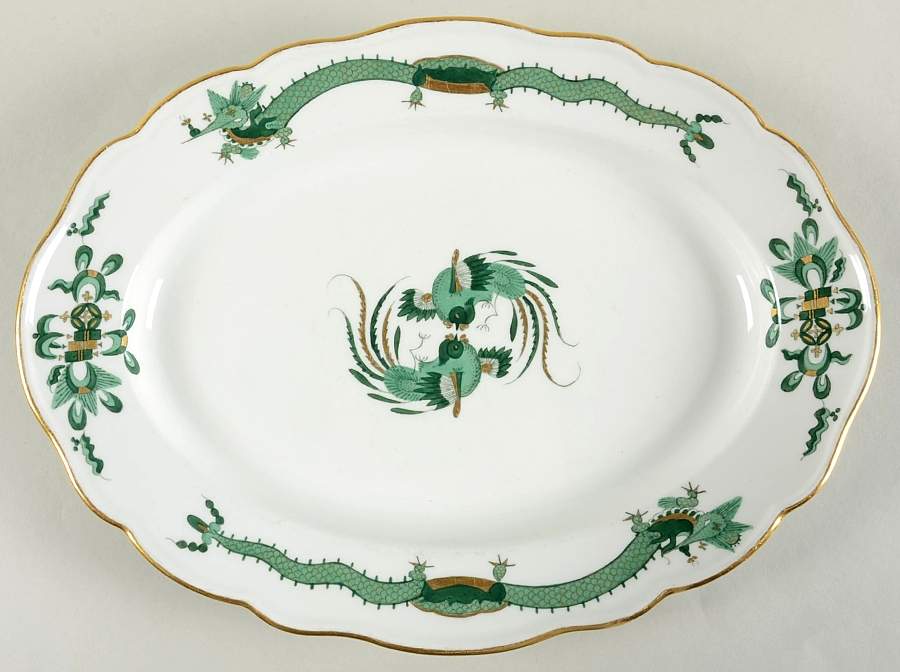 Dragon Green 13" Oval Serving Platter by Meissen (Germany)-1