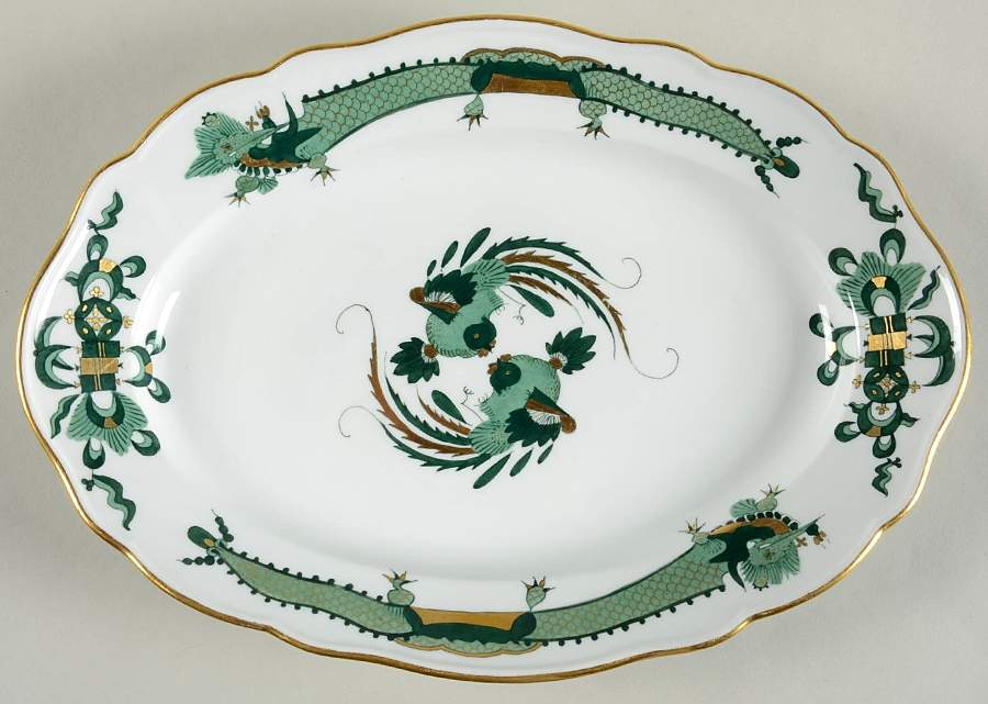 Dragon Green 11" Oval Serving Platter by Meissen (Germany)-1