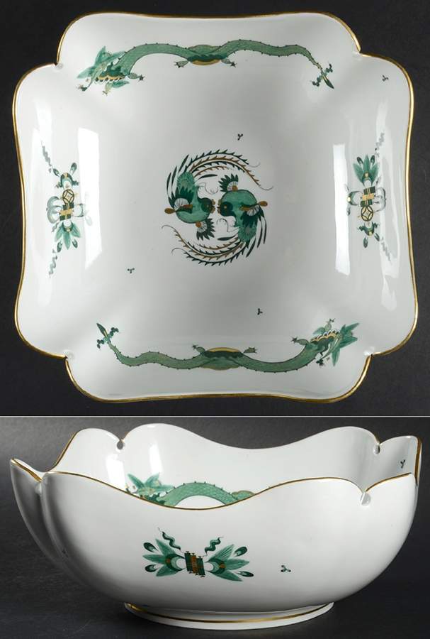Dragon Green 8" Square Bowl by Meissen (Germany)-1