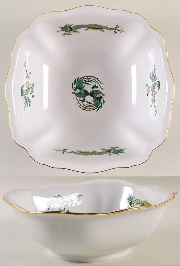 Dragon Green 10" Square Salad Serving Bowl by Meissen (Germany)-1