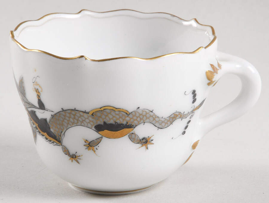 Dragon Black (Gold Accent) Flat Demitasse Cup by Meissen (Germany)-1