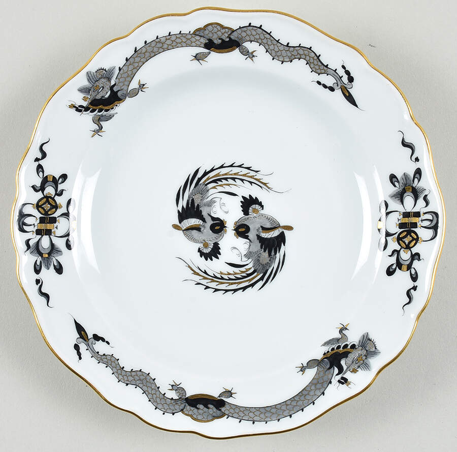 Dragon Black (Gold Accent) Salad/Dessert Plate by Meissen (Germany)-1