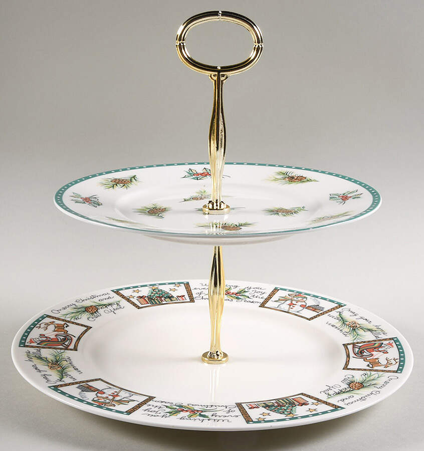 Christmas Wish 6 5/8"-10"  2 Tiered Serving Tray (Dp, Sp) HC by Mikasa-1