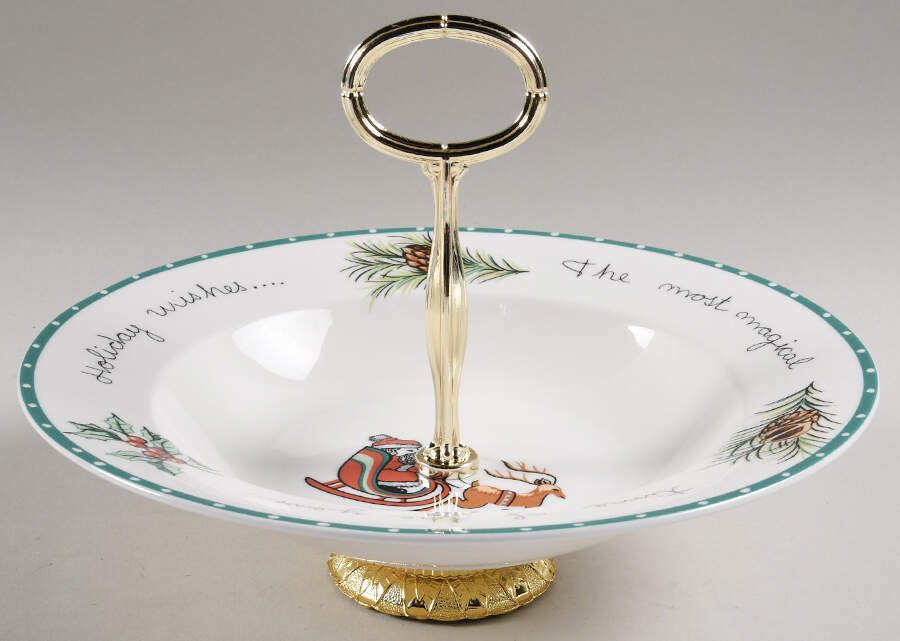 Christmas Wish 6"-7" Handled Footed Nut Dish HC by Mikasa-1