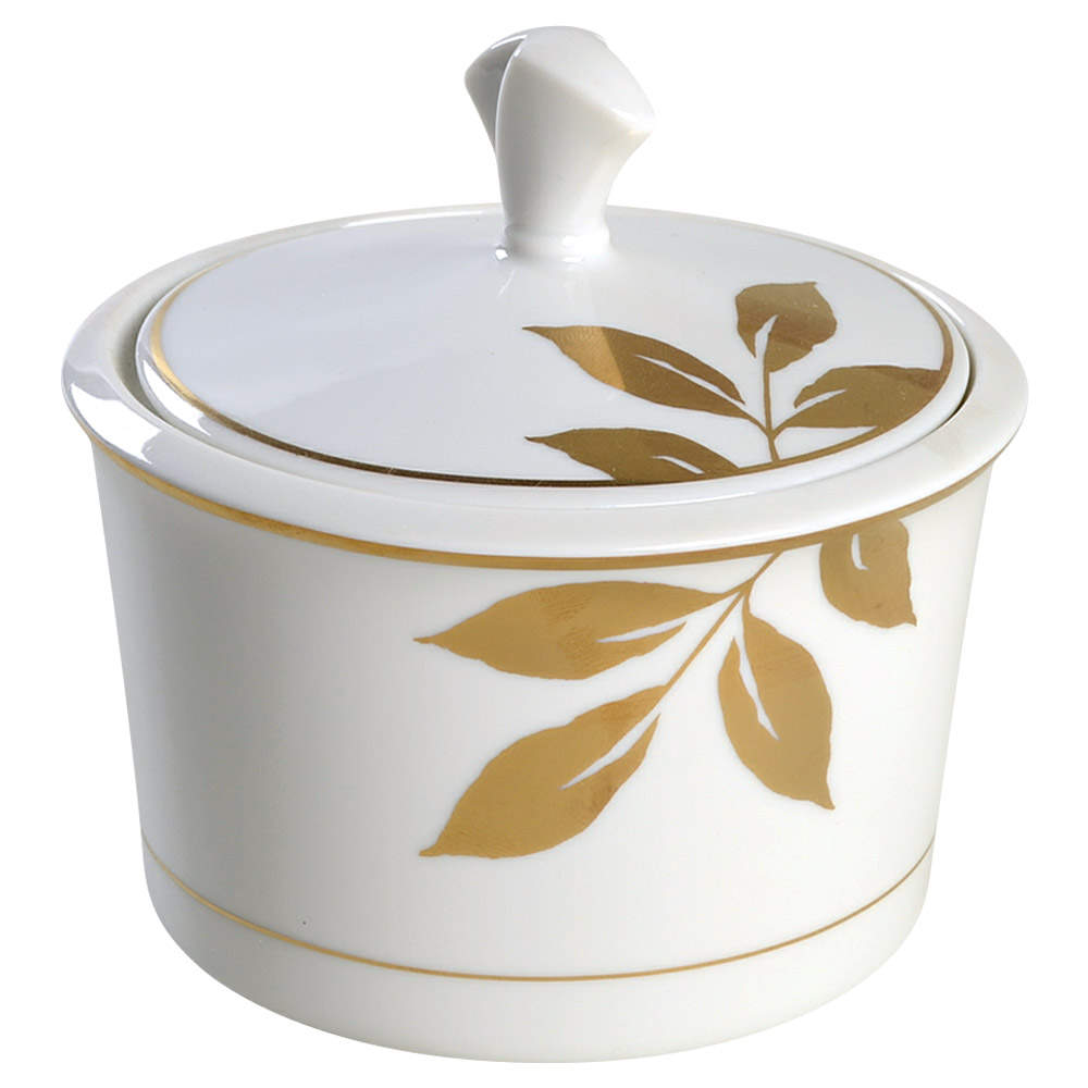 Gold Leaf White Sugar Bowl & Lid by Mikasa-1