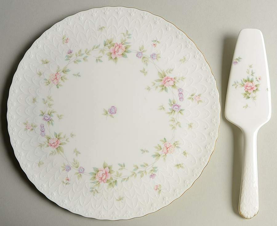 Endearment Cake Plate & Solid Ceramic Server Set (No Box) by Mikasa-1