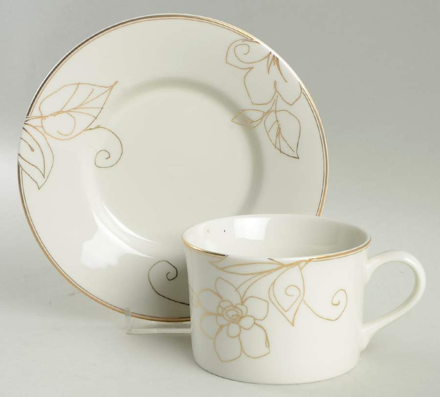 Golden Leaf Flat Cup & Saucer Set by Mikasa-1